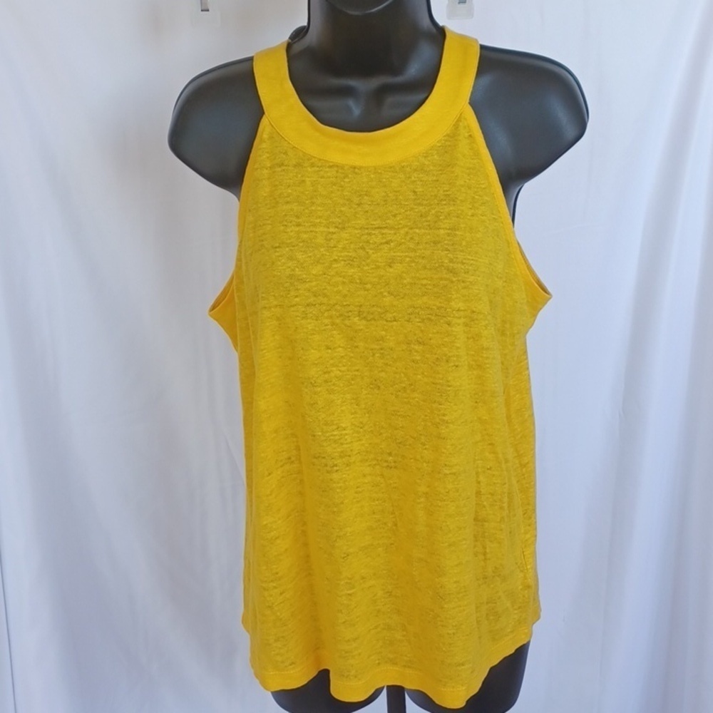 Joie Women's Halter Style Blouse Size M Yellow Sleeveless 100% Linen, semi-sheer